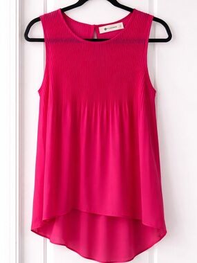 The Impeccable Pig Hot Pink Pleated Silk Blend High Low Blouse Size L